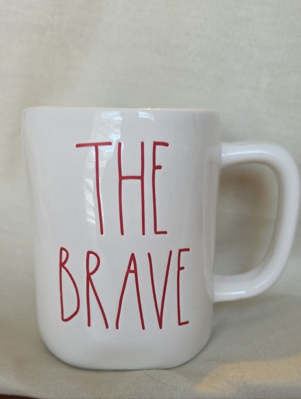 Rae Dunn White Ceramic Mug with Red "THE BRAVE" Text